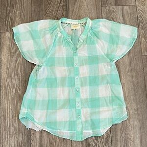 Maeve Anthropologie Mint Green Plaid Button Down Shirt